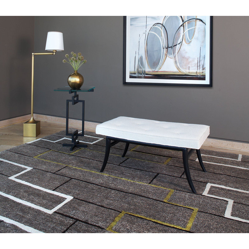 Construct Wool Geometric Area Rug in Green/Gray/White, Rectangle 10' x 14'