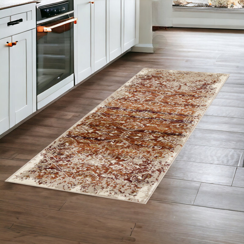 8' Runner Rust Oriental Runner Rug, Runner 2' x 8'