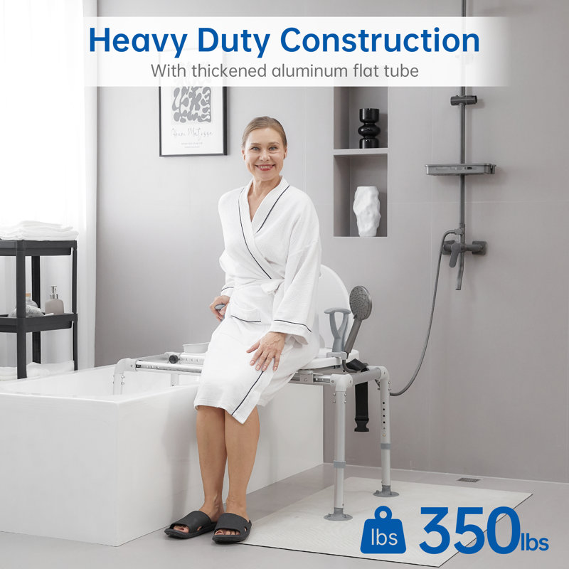 Heavy Duty Sliding Transfer Bench with Swivel Seat, Rotating Sliding Shower Chair and Bath Safety Seat with Non-Slip Suction Cup