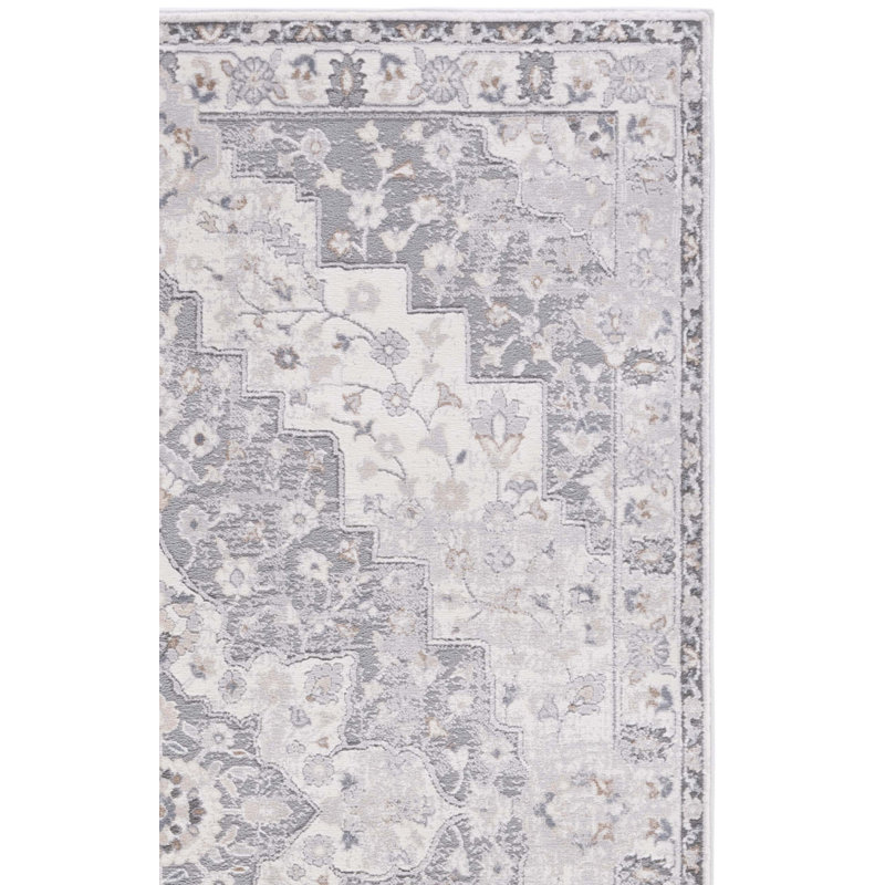 Tapis oriental gris en polypropylène / polyester tissé à la machine, Tapis de couloir 2 pi 2 po x 8 pi