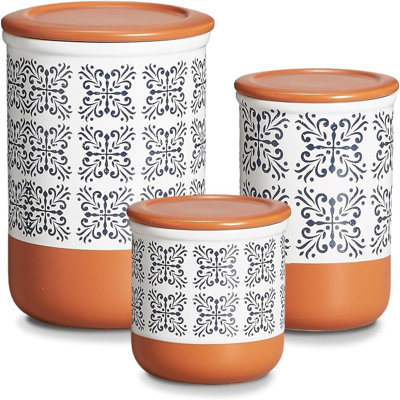 Canisters Sets For Kitchen Counter Ceramic Food Storage Jars With Airtight Lids, Sugar And Flour Containers Set Of 3 - For Coffee, Tea, Spice - Stylish Countertop Décor