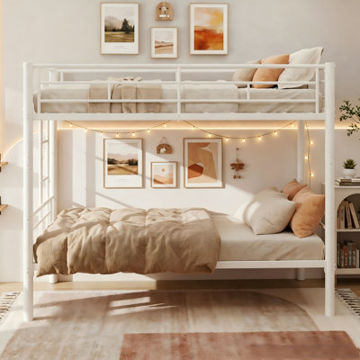 Lit superposé simple au-dessus d'un lit simple en métal avec garde-corps et échelle de sécurité, structure de lit superposé robuste pour enfants, adolescents, adultes - aucun sommier requis