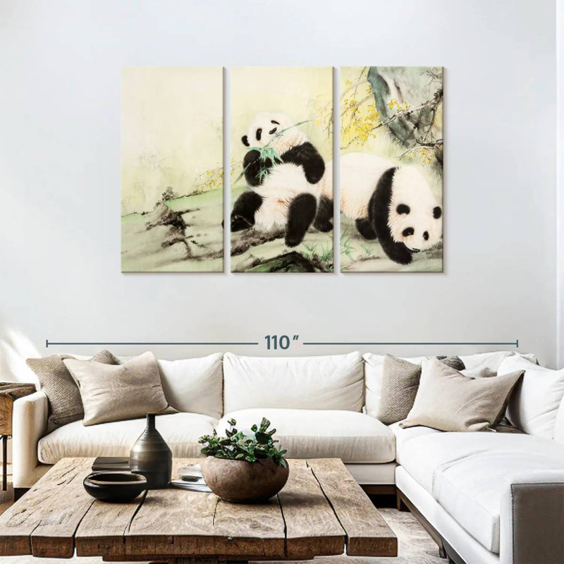 Brampt, charmants pandas chinois, H 48 po x l 74 po