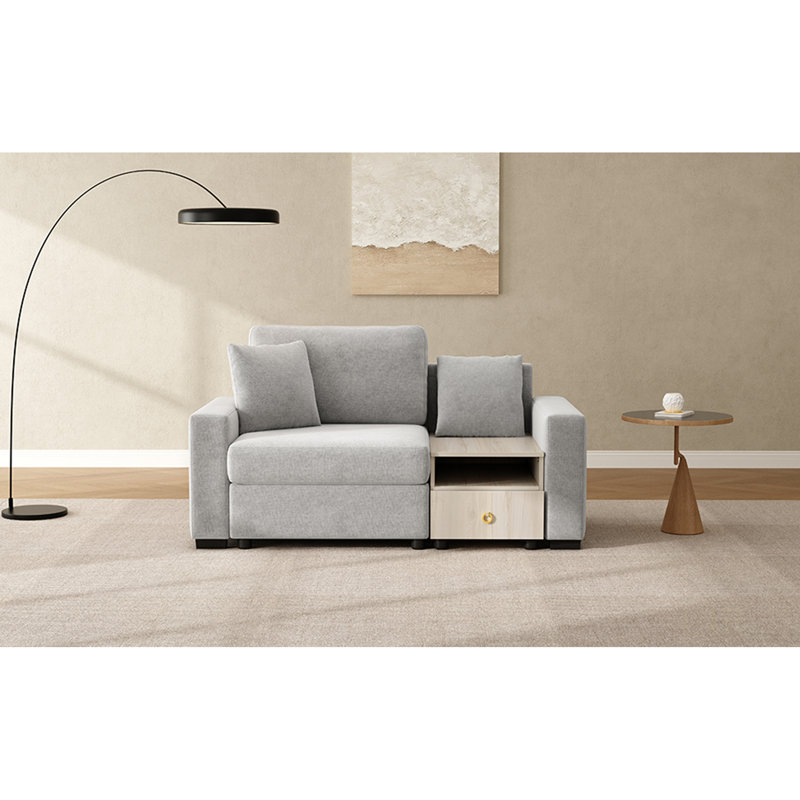 Canapé moderne avec accoudoirs de rangement, console centrale et coussins moelleux pour un salon confortable, Gris