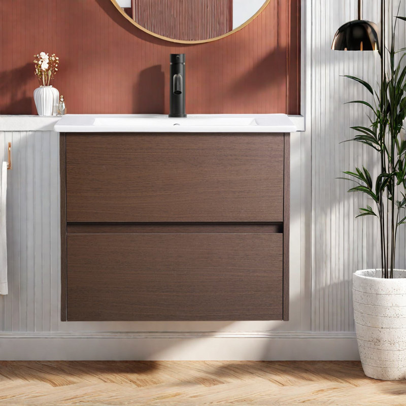 Meuble-lavabo moderne avec évier avec rangement, céramique et contreplaqué, conception peu encombrante