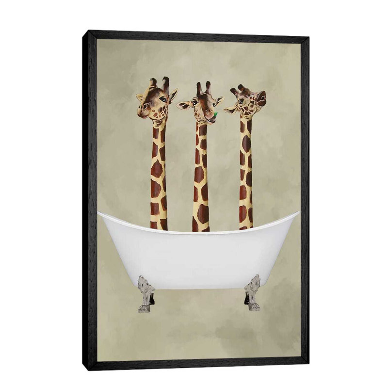 Giraffes In Bathtub by Coco De Paris - Wrapped Canvas Print, Black Framed, 101.6 cm H x 66.04 cm W