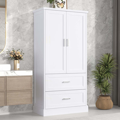 Tall Bathroom Storage Cabinet With 2 Doors, 2 Drawers & Adjustable Shelf