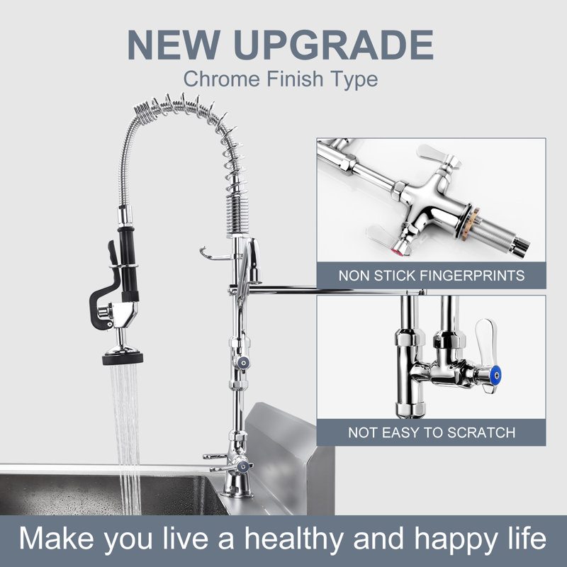 Chrome Triple Handle Pull Down Sprayer Kitchen Faucet
