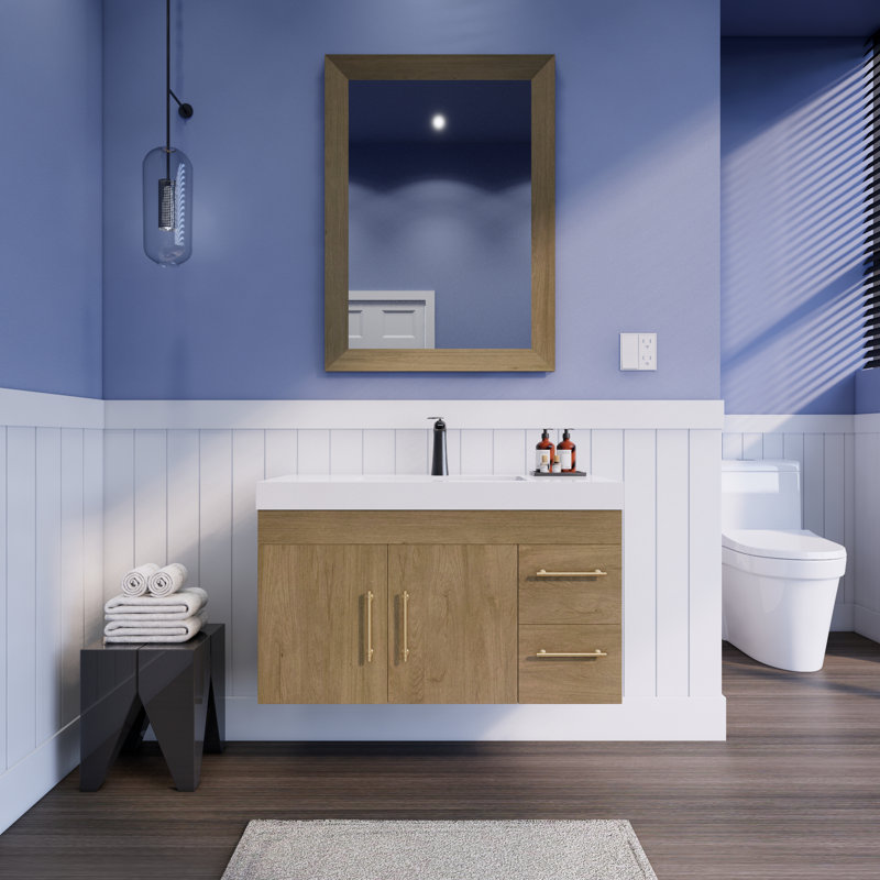 Ensemble de meuble-lavabo simple mural 59 "Spring, Chêne blanc