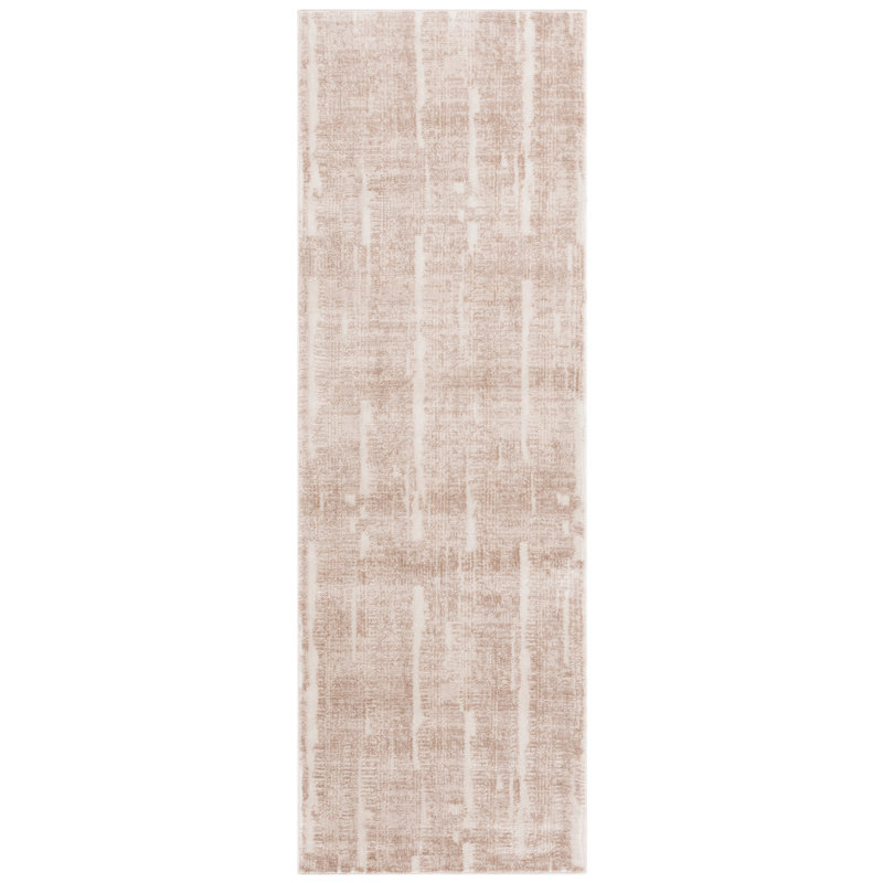 Tapis en polypropylène / polyester abstrait tissé à la machine en beige / beige clair, Tapis de couloir 2 pi 6 po x 8 pi