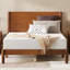 Structure de lit plateforme en bois massif de style Mid-Century avec support en lattes de bois, brun-1904663216-1904663217