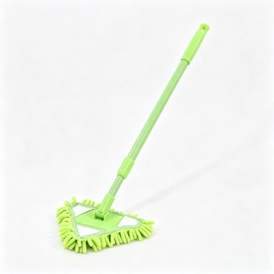 21 Inch Triangle Wall Mop with 3 Chenille Replacement Cleaning Pads for Bathroom Floor Kitchen Wall Baseboard, Green