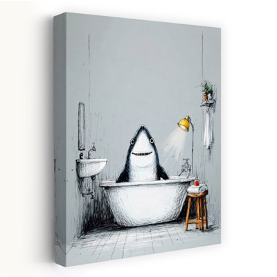 Shark In Bathtube 2 by Justyna Jaszke - Wrapped Canvas Print