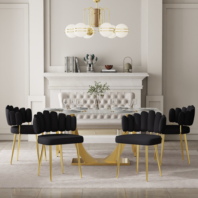 Ensemble de salle à manger moderne, ensemble de table de salle à manger en faux marbre avec banc et chaise, Noir; beige
