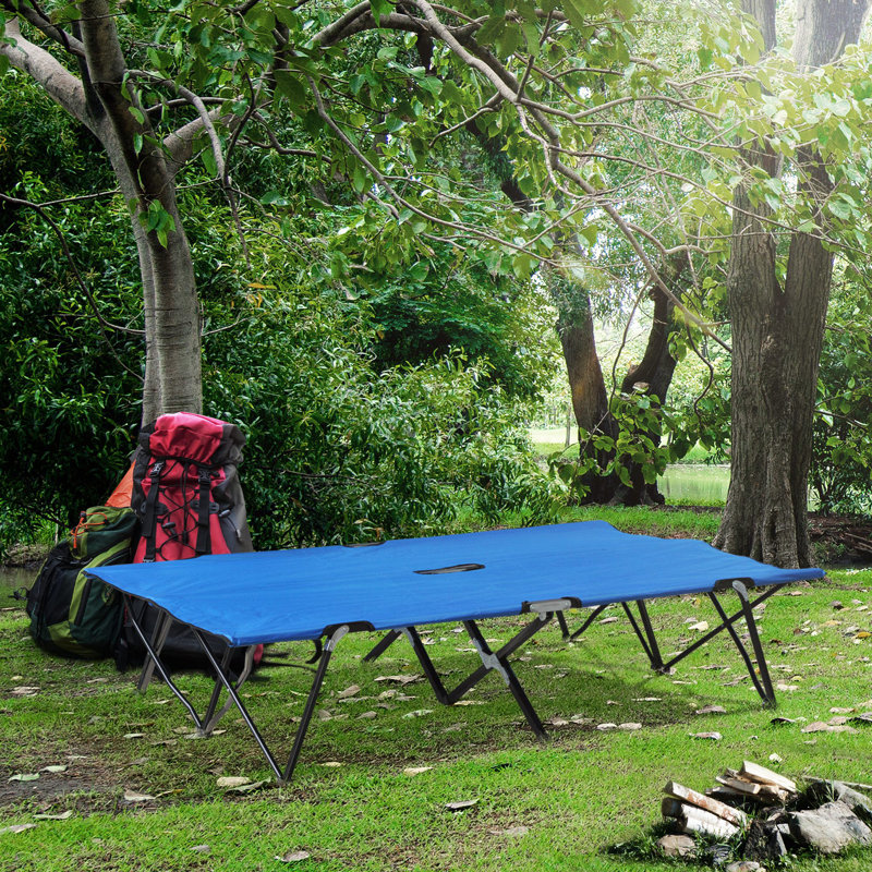 76" Two Person Folding Camping Cot with Carrying Bag, Blue, Blue