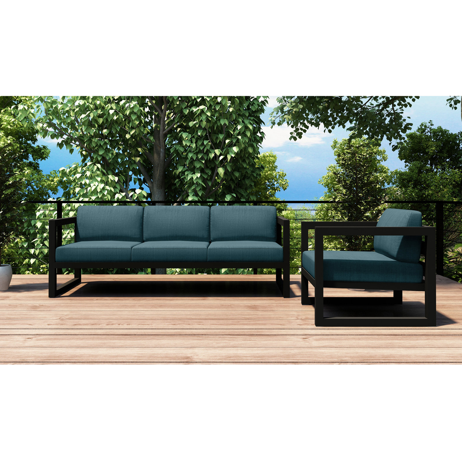 Smith Patio Sofa and Lounge Chair with Sunbrella® Cushions, Cast Lagoon, Slate