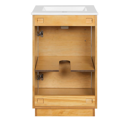 Meuble-lavabo de 20 po avec lavabo en céramique, ensemble de meuble-lavabo simple autoportant avec porte à fermeture douce, tablette réglable