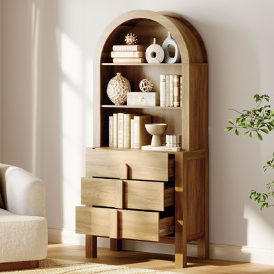 Ensemble de bureau à domicile, bureau de direction moderne de 47 po avec station de charge et tiroirs et bibliothèques arquées de 3 pièces de 71 po de haut avec rangement ouvert pour le salon, la chambre à coucher et le bureau à domicile