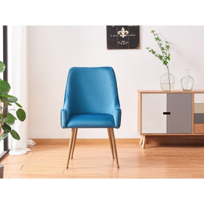 Quenton Modern Velvet Dining Chair - Accent Chair with Ergonomic Back Handle and Armrests - Gold Plated Metal Legs - For Kitchen Dining Room Living Room - Single