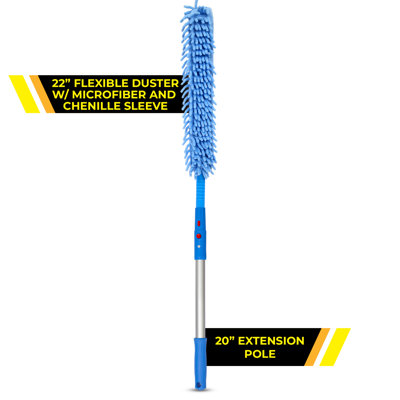 22" Flexible Wand Duster With Microfiber and Chenille Sleeve and 20" Pole