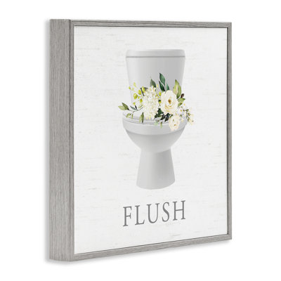 Toilette à chasse d'eau florale encadrée, giclée par lettré et doublé