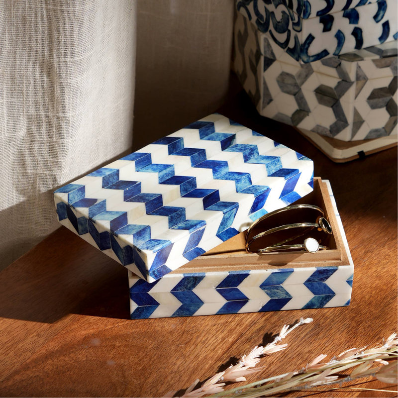 Zany Zigzag Bone & MDF Box – Modern Decorative Storage Solution-6X4X2.5"