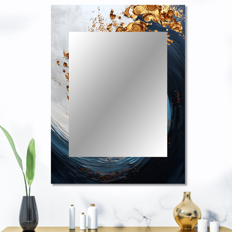 Blue And Gold Spiraling Majesty Vortex III - Abstract Spirals Large Mirror, Gold Decorative Wall Mirror, Printed Metal Art