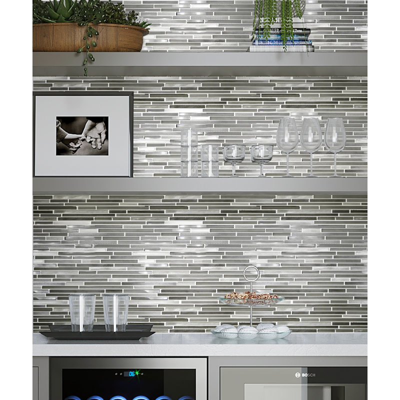 Waterfall Linear Glass And Metal Mosaic Tile, Haze