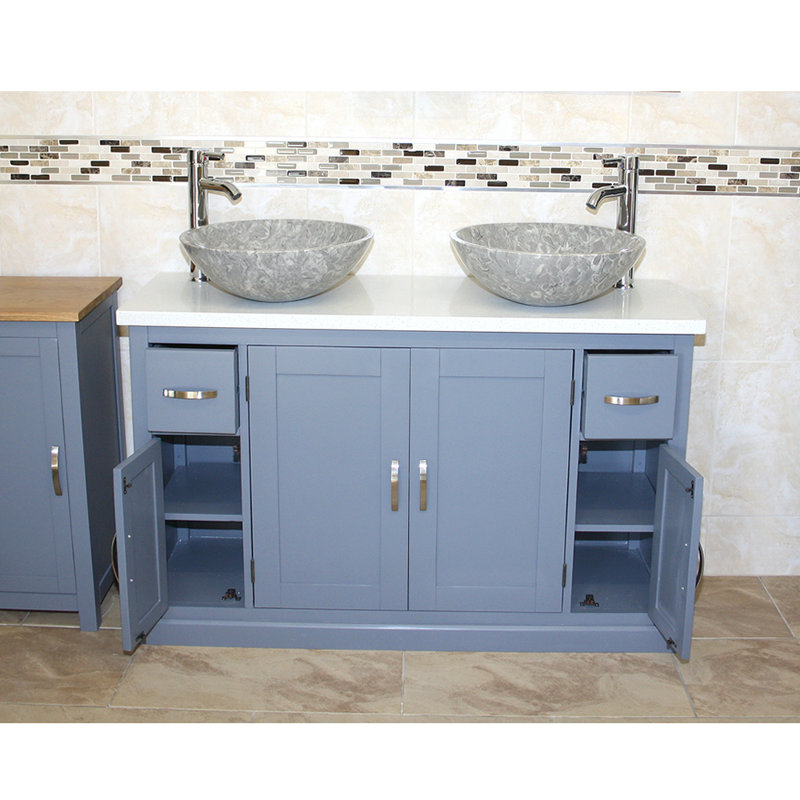 Maui 1230mm Double Bathroom Vanity with Vessel Stone Basin, Grey, White