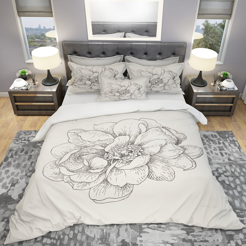 Ensemble de housse de couette stylo et encre fleurs iv, Housse de couette très grand + 2 taies décoratives