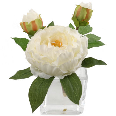 8.5 inch Cream Artificial Silk Peonies Floral Arrangement