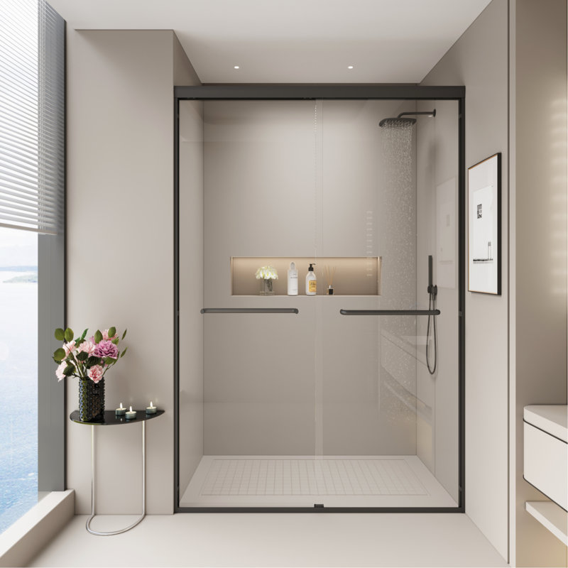 44-48 In. W X 72 In. H Double Sliding Shower Door, Semi-Frameless Bypass Bathroom Sliding Door With 1/4" (6Mm) Tempered Glass For Walk-In Shower