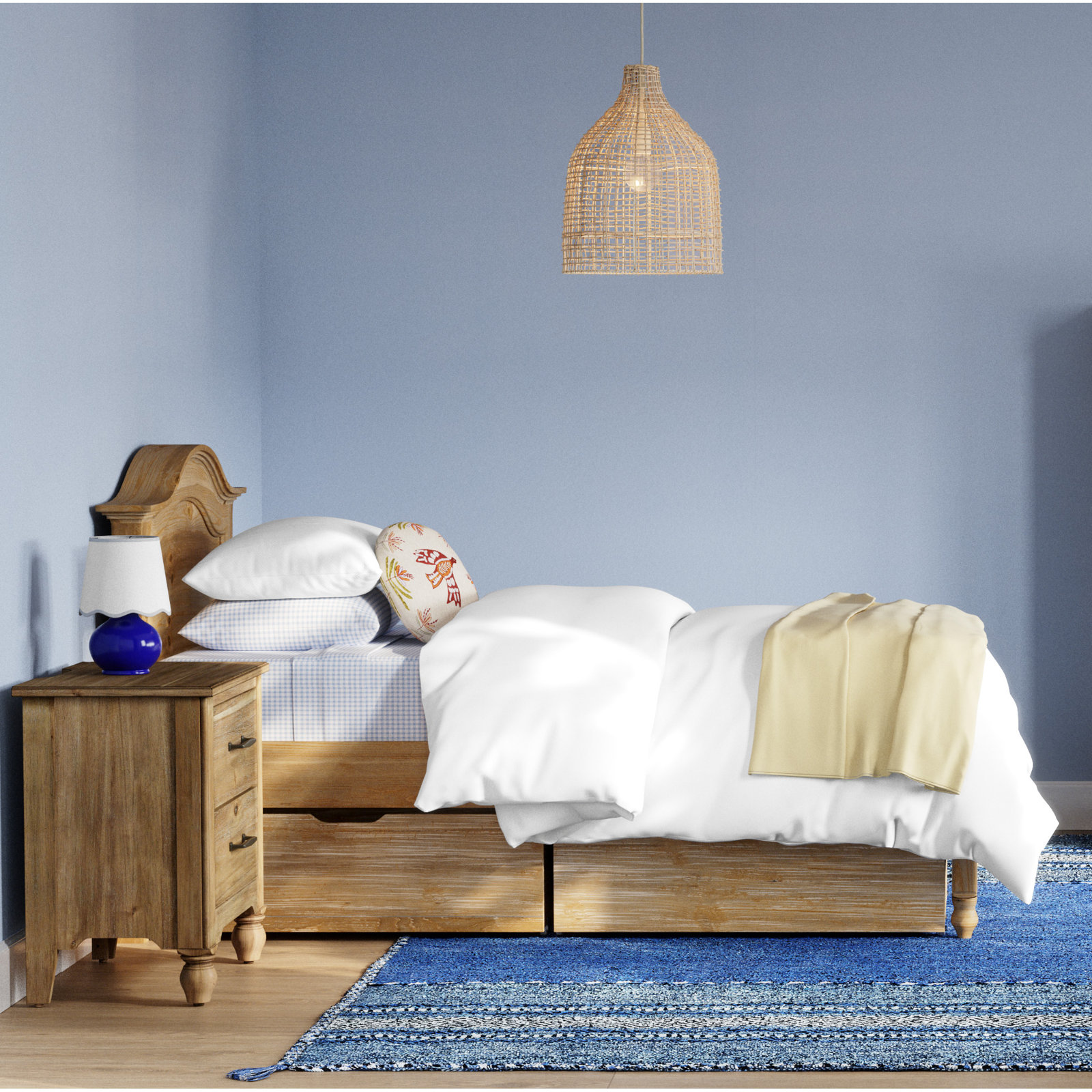 Momsen Ceramic Bedside Lamp, 13" H x 8" W x 8" D, White Twill, Navy