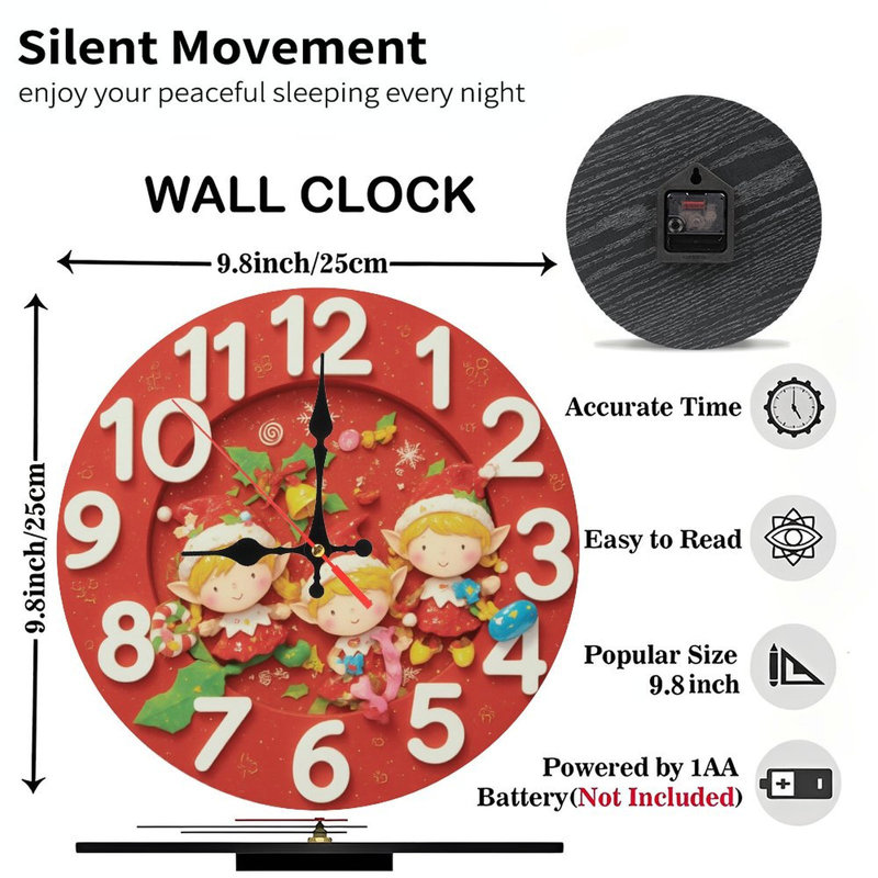 Horloge de Noël-Face-Avec-Elfes