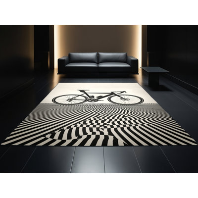 Tapis géométrique beige et moderne lavable à la machine à vélo de route Auburndale