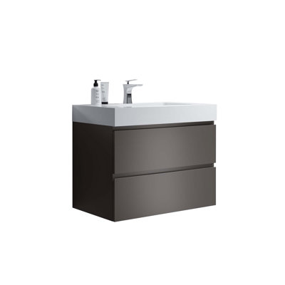 Modern Large Storage Wall Mounted Bathroom Vanity With One-Piece Sink Basin Without Drain And Faucet 25.2" H x 29.9" W x 18.1" D
