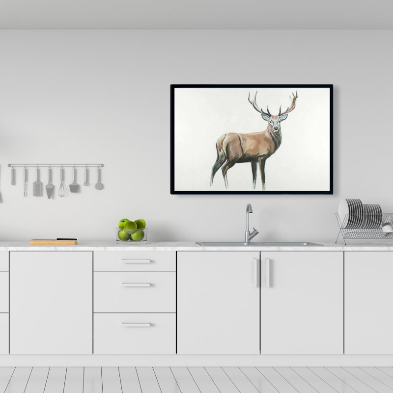Reproduction de cerf sur toile, H 24 po x l 36 po, Toile encadrée noire
