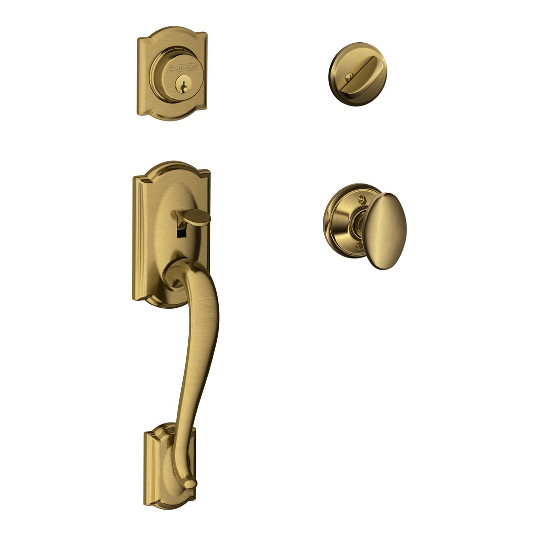 Camelot Handleset with Single Cylinder Deadbolt and Siena Door Knob and Rosette Schlage