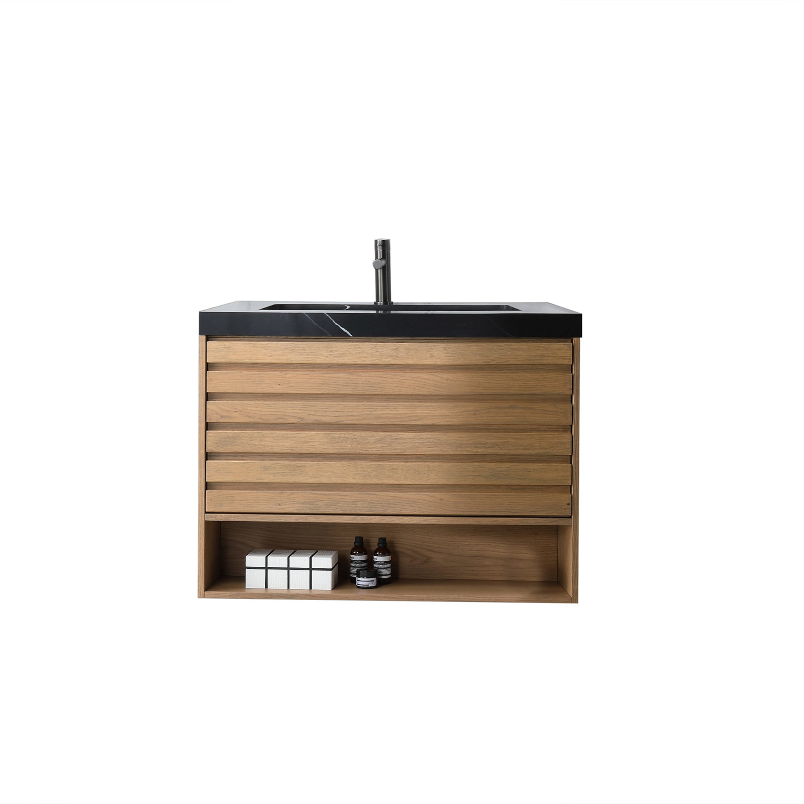 Heideman 36" Pecan Oak With Black Countertop, Tan, Black