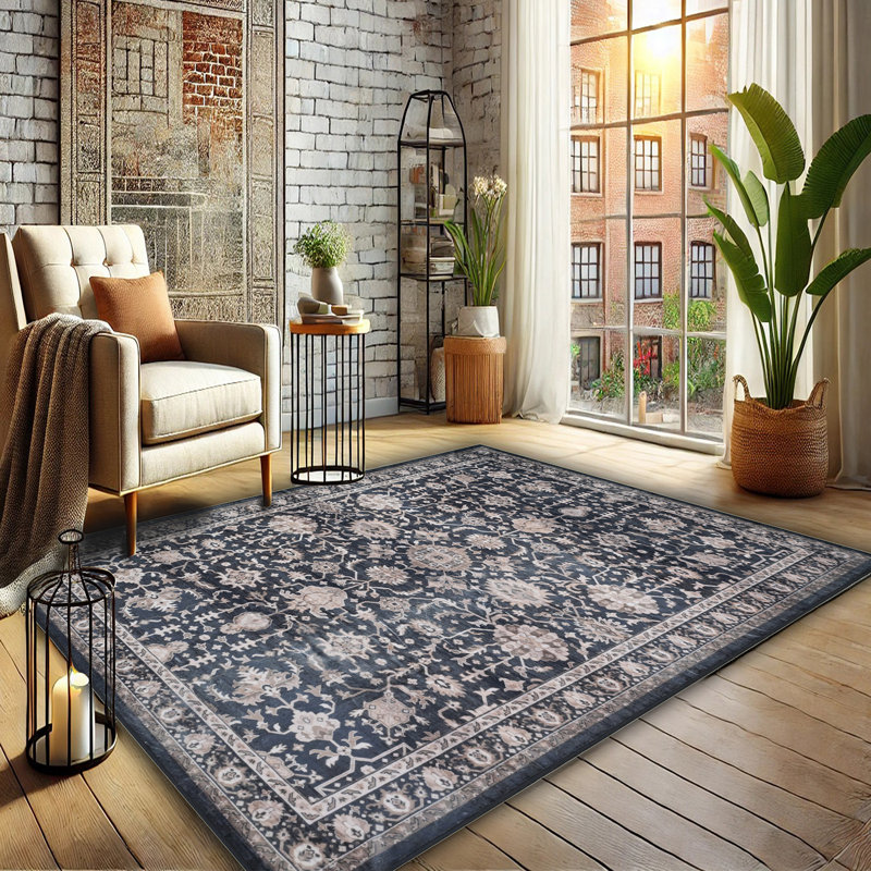 Bibb Home Washable Flannel Printed Area Rug with Latex Back, Rectangle 4' x 6'