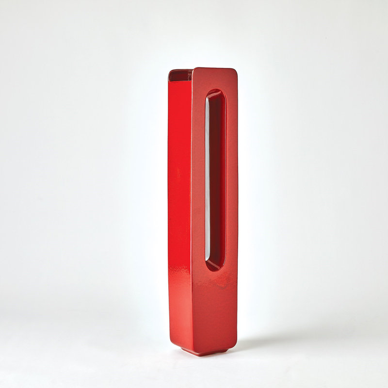 Handmade Ceramic Table Vase, Deep Red, 27" H x 5.25" W x 4.25" D