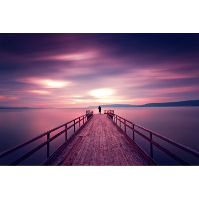 Alone Man Standing at a Pier Thinking and Looking Forward 1 Piece Wrapped Canvas Wall Art