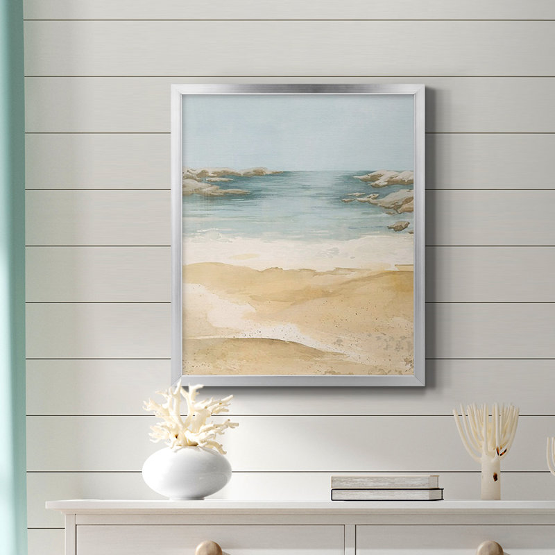 Toile encadrée de qualité supérieure Tranquil Beach II - prête à être accrochée, Argent, H 20 po x l 16 po