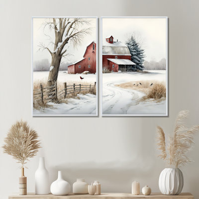 «Yellow Church pendant l'hiver I», art mural traditionnel sur toile 2 pièces