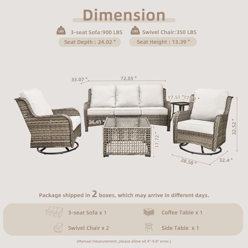 5-Person Outdoor High Back Seating Group With Cushions,Swivel Rockers And Led Coffee Table, All-Weather Wicker Patio Set