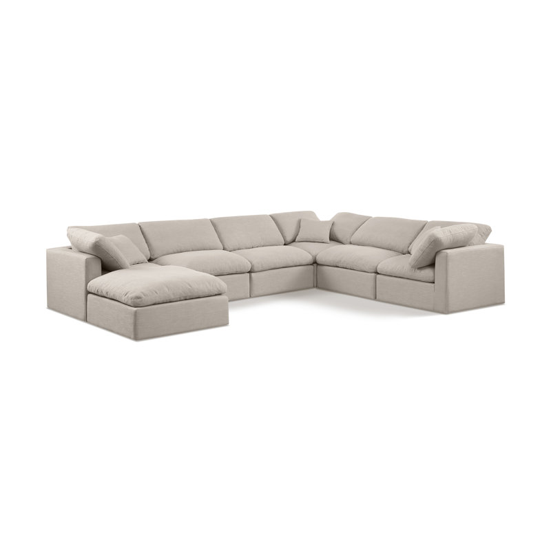 Canapé modulaire rembourré 7 pièces Hinami, Tissu beige texturé en lin
