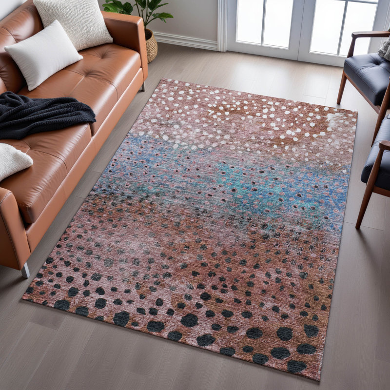 Premium Machine Washable Christina AMF1074 Circles Rug, Rectangle 9' x 12'