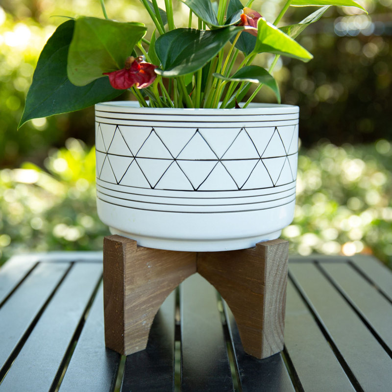 Pot à fleurs en céramique Angelyka, Blanc / noir, H 8,13 po x l 7,5 po x P 7,5 po