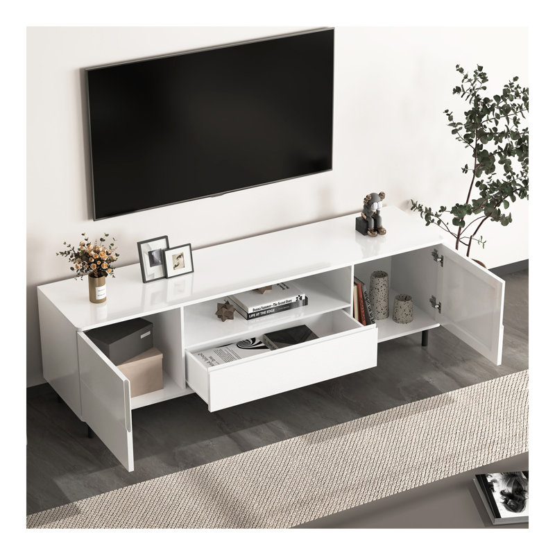 Console de télévision moderne à panneau ultrabrillant, meuble télé, centre de divertissement avec tablettes de rangement, meuble télé pour salon, chambre à coucher