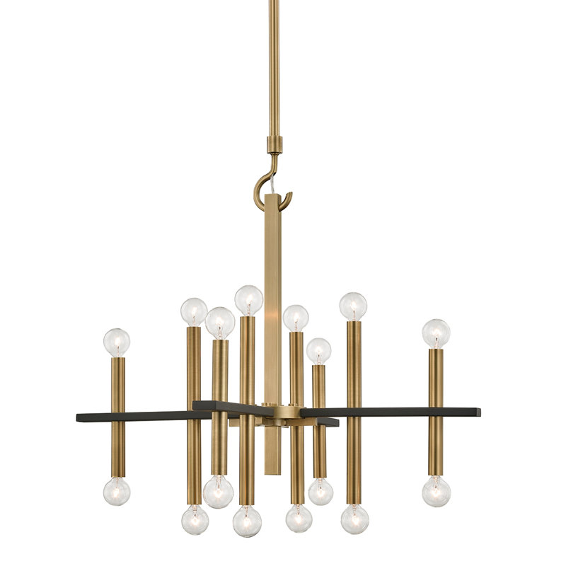 Lustre géométrique unique à 16 lumières Colette, Laiton vieilli / noir